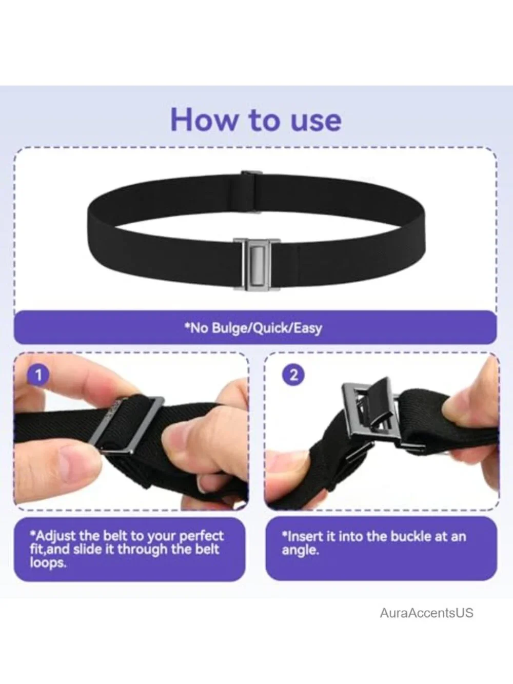 No Show Elastic Belt with Invisible Flat Buckle Stretch Web Strap for Jeans